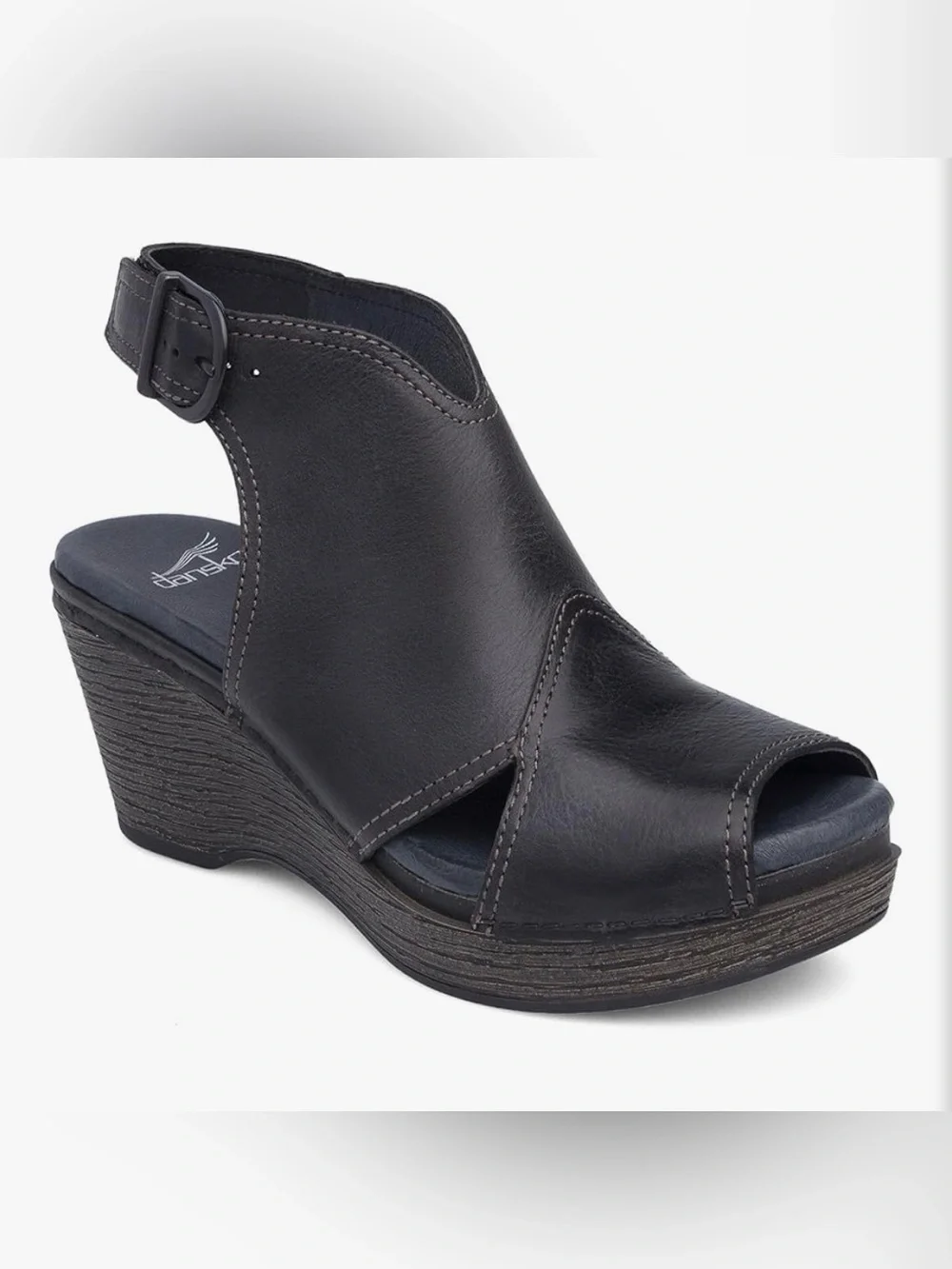 Dansko Women's Vanda Ankle Bootie DistresBlack Leather Open-Toe Wedge Sandals